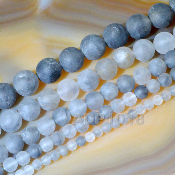 Matte Natural Cloud Crystal Quartz Gemstone Round Loose Beads on a 15.5