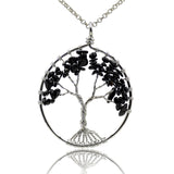 Tree of Life Pendant Necklace Chakra Gemstone 50mm Silver Wrap