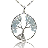 Tree of Life Pendant Necklace Chakra Gemstone 50mm Silver Wrap