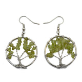 Tree of Life Hook Earrings Chakra Gemstone 30mm Silver Wire Wrap