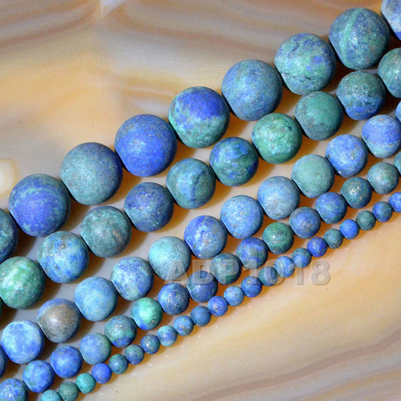 Matte Natural Lapis Lazuli Chrysocolla Gemstone Round Loose Beads on a 15.5