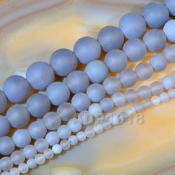 Matte Natural Gray Agate Gemstone Round Loose Beads on a 15.5