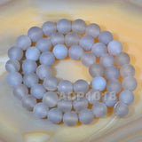 Matte Natural Gray Agate Gemstone Round Loose Beads on a 15.5" Strand