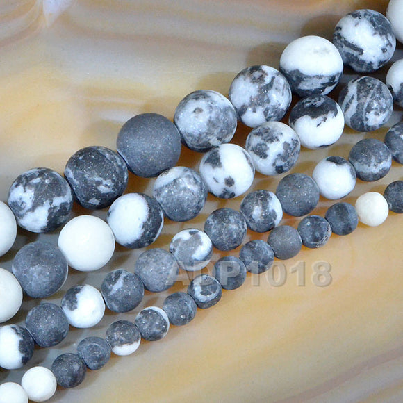Matte Natural White Black Zebra Gemstone Round Loose Beads on a 15.5