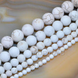 Matte White Turquoise Gemstone Round Loose Beads on a 15.5" Strand