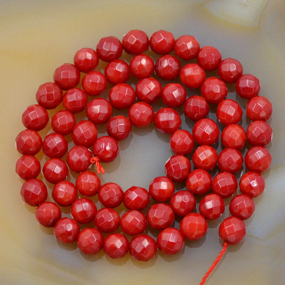 6mm Faceted Coral Round Gemstone Beads 15.5