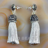 Fashion Crystal Silk Tassel Rhinestone Cap Fringe Dangle Earrings