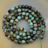 Faceted Natural African Turquoise Gemstone Round Loose Beads on a 15.5" Strand
