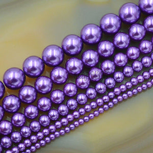Czech Amethyst Satin Luster Glass Pearl Round Beads on a 15.5" Strand