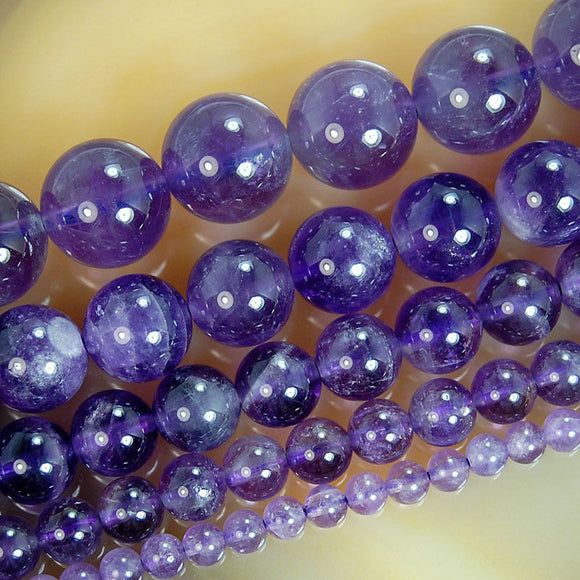 Natural Amethyst Gemstone Round Loose Beads on a 15.5