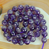 Faceted Natural Amethyst Gemstone Round Loose Beads on a 15.5" Strand