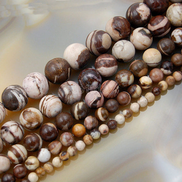 Natural Australia Zebre Jasper Gemstone Round Loose Beads on a 15.5