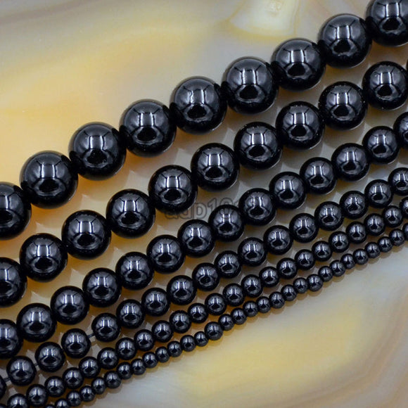Czech Black Satin Luster Glass Pearl Round Beads on a 15.5