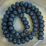 Natural Black Volcanic Lava Stone Rondelle Loose Beads on a 15.5" Strand