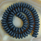 Natural Black Volcanic Lava Stone Rondelle Loose Beads on a 15.5" Strand