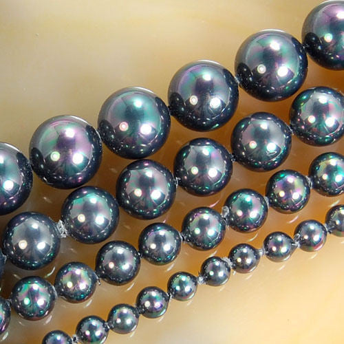 Black Rainbow Shell Pearl Gemstone Round Loose Beads on a 15.5