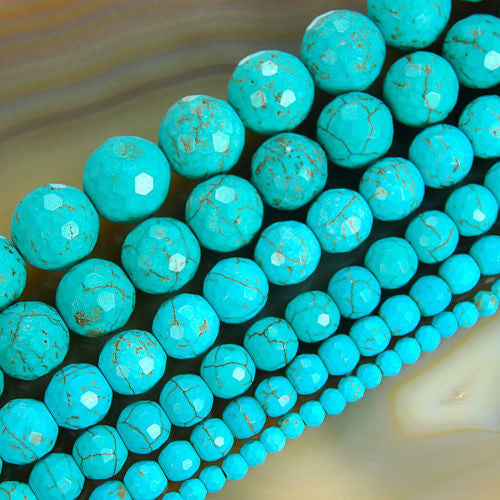 Faceted Blue Howlite Turquoise Gemstone Round Loose Beads on a 15.5