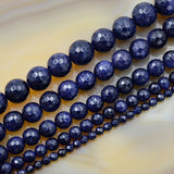 Faceted Natural Blue Sandstone Gemstone Round Loose Beads on a 15.5" Strand