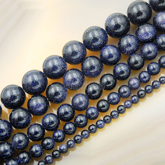 Natural Blue Sandstone Round Loose Beads on a 15.5
