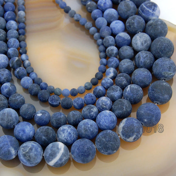 Matte Natural Blue Sodalite Gemstone Round Loose Beads on a 15.5
