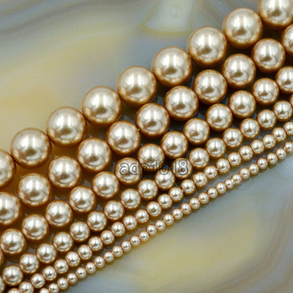 Czech Champagne Satin Luster Glass Pearl Round Beads on a 15.5