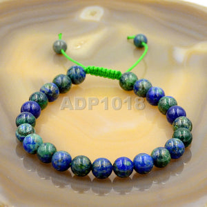 Natural Lazuli Chrysocolla 8mm Gemstone Healing Power Crystal Adjustable Macrame Bracelet