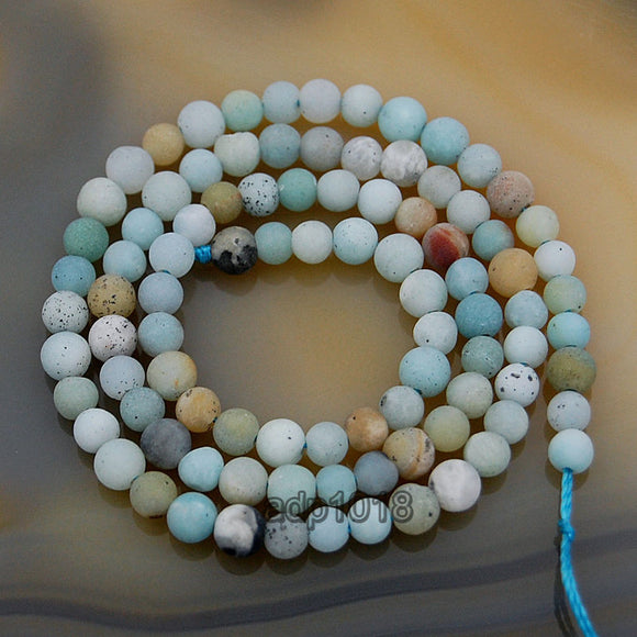 Matte Natural Colorful Amazonite Gemstone Round Loose Beads on a 15.5