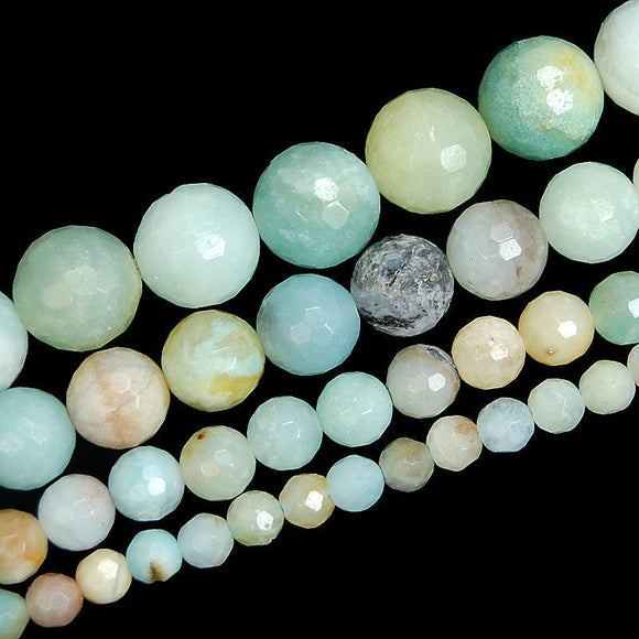 Faceted Natural Colorful Amazonite Gemstone Round Loose Beads on a 15.5