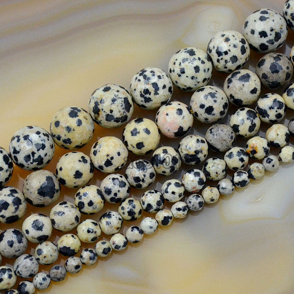 Faceted Natural Dalmation Jasper Gemstone Round Loose Beads on a 15.5