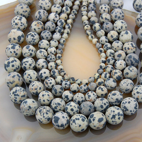 Matte Natural Dalmation Jasper Gemstone Round Loose Beads on a 15.5