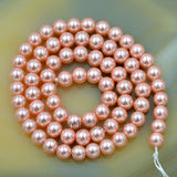 Czech Deep Pink Satin Luster Glass Pearl Round Beads on a 15.5" Strand