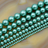 Czech Emerald Satin Luster Glass Pearl Round Beads on a 15.5" Strand
