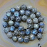 Faceted Natural Labradorite Gemstone Round Loose Beads on a 15.5" Strand