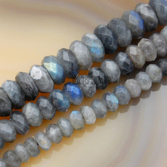 Faceted Natural Labradorite Rondelle Gemstone Loose Beads on a 15.5