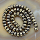Faceted Natural Pyrite Hematite Rondelle Gemstone Loose Beads on a 15.5" Strand