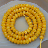 Faceted Natural Yellow Jade Rondelle Gemstone Round Loose Beads on a 15.5" Strand