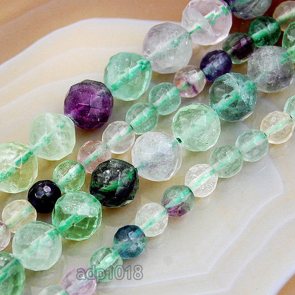 Faceted Natural Fluorite Gemstone Round Loose Beads on a 15.5
