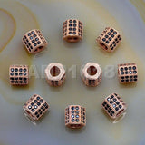 Zircon Pave Rhinestones Spacer 3 Row Rondelle and Hexagon Connector Metal Finding Charm Beads (5pc)