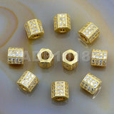 Zircon Pave Rhinestones Spacer 3 Row Rondelle and Hexagon Connector Metal Finding Charm Beads (5pc)
