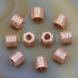 Zircon Pave Rhinestones Spacer 3 Row Rondelle and Hexagon Connector Metal Finding Charm Beads (5pc)