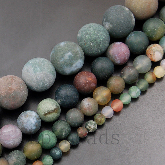 Matte Natural Indian Agate Gemstone Round Loose Beads on a 15.5
