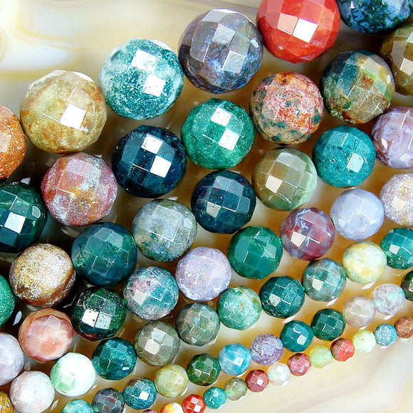 Faceted Natural Indian Agate Gemstone Round Loose Beads on a 15.5