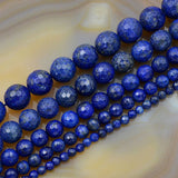 Faceted Natural Lapis Lazuli Gemstone Round Loose Beads on a 15.5" Strand