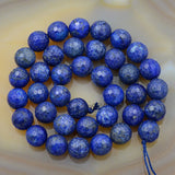 Faceted Natural Lapis Lazuli Gemstone Round Loose Beads on a 15.5" Strand