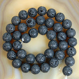 Natural Black Volcanic Lava Stone Round Loose Beads on a 15.5" Strand
