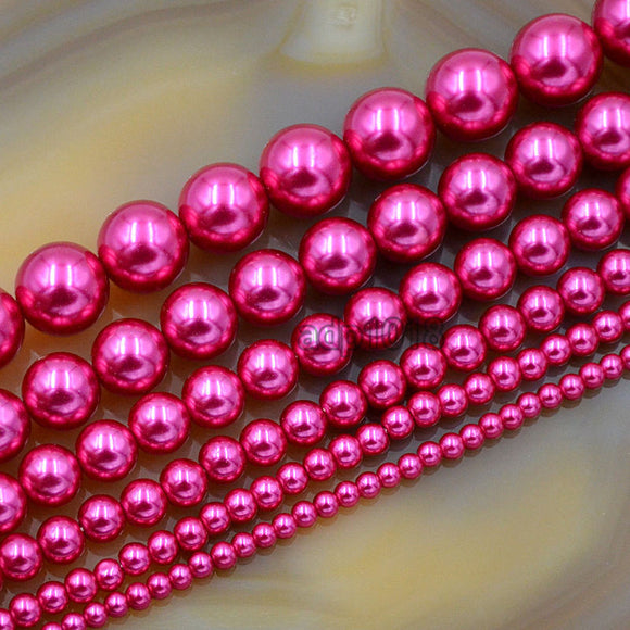 Czech Light Fuchsia Satin Luster Glass Pearl Round Beads on a 15.5