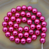 Czech Light Fuchsia Satin Luster Glass Pearl Round Beads on a 15.5" Strand