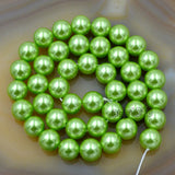Czech Light Green Satin Luster Glass Pearl Round Beads on a 15.5" Strand