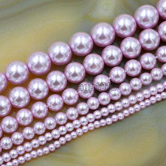 Czech Light Purple Satin Luster Glass Pearl Round Beads on a 15.5