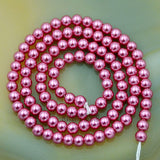 Czech Magenta Satin Luster Glass Pearl Round Beads on a 15.5" Strand